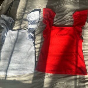 a new day Red and lilac Ruffled tank tops